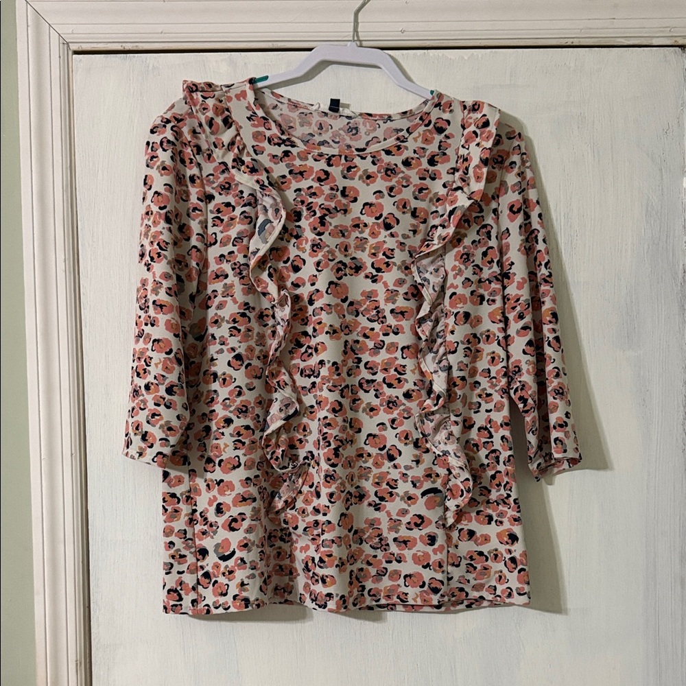 Chic Animal Print Ruffle Blouse